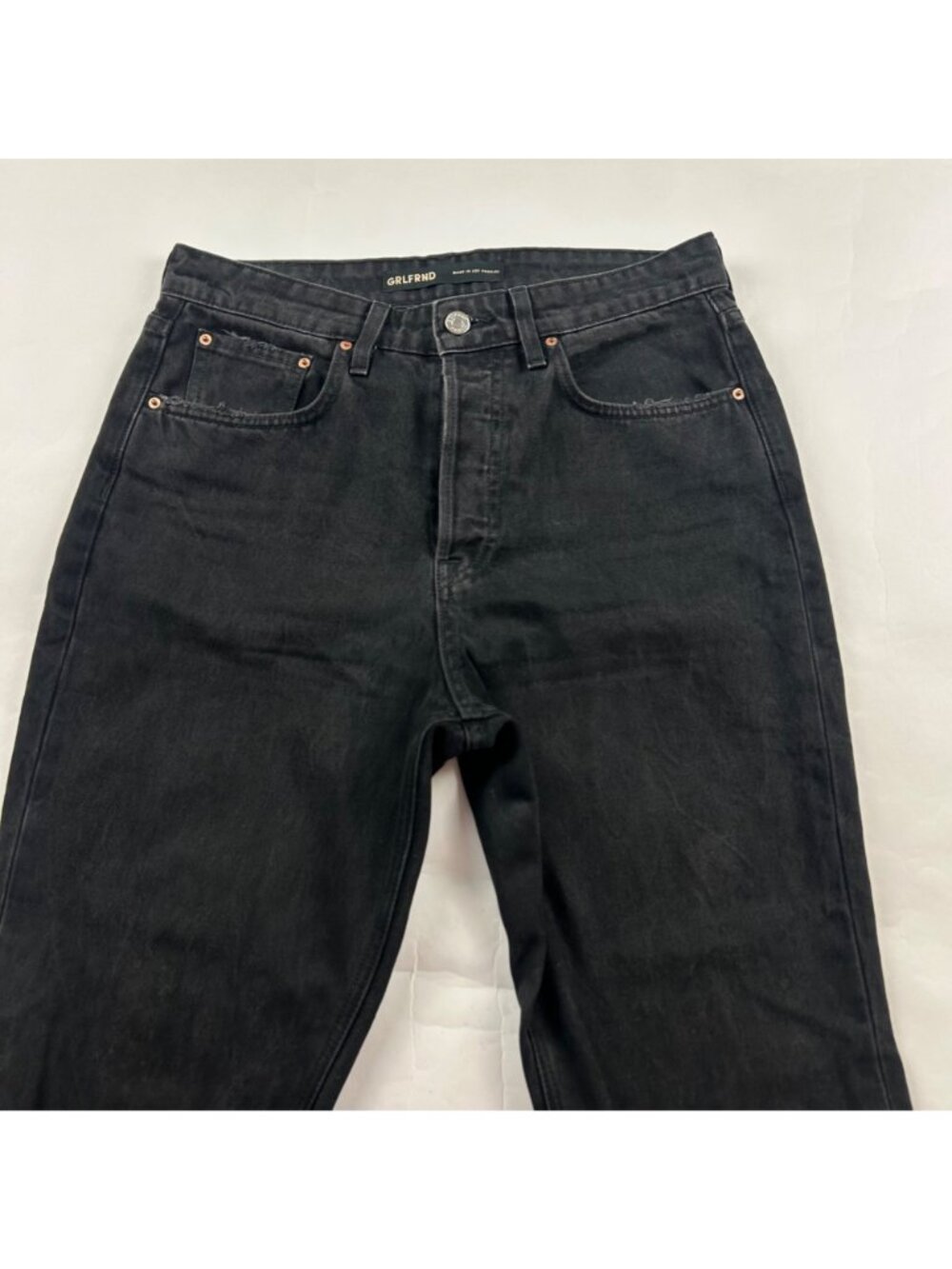 GRLFRND Washed Black Disressed Denim Karolina High Rise Straight Crop Jeans 29 - Picture 2 of 8